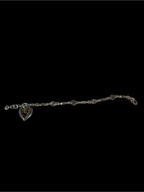 Vintage, Retired Brighton Silver & Gold Heart Scroll Design Charm Bracelet